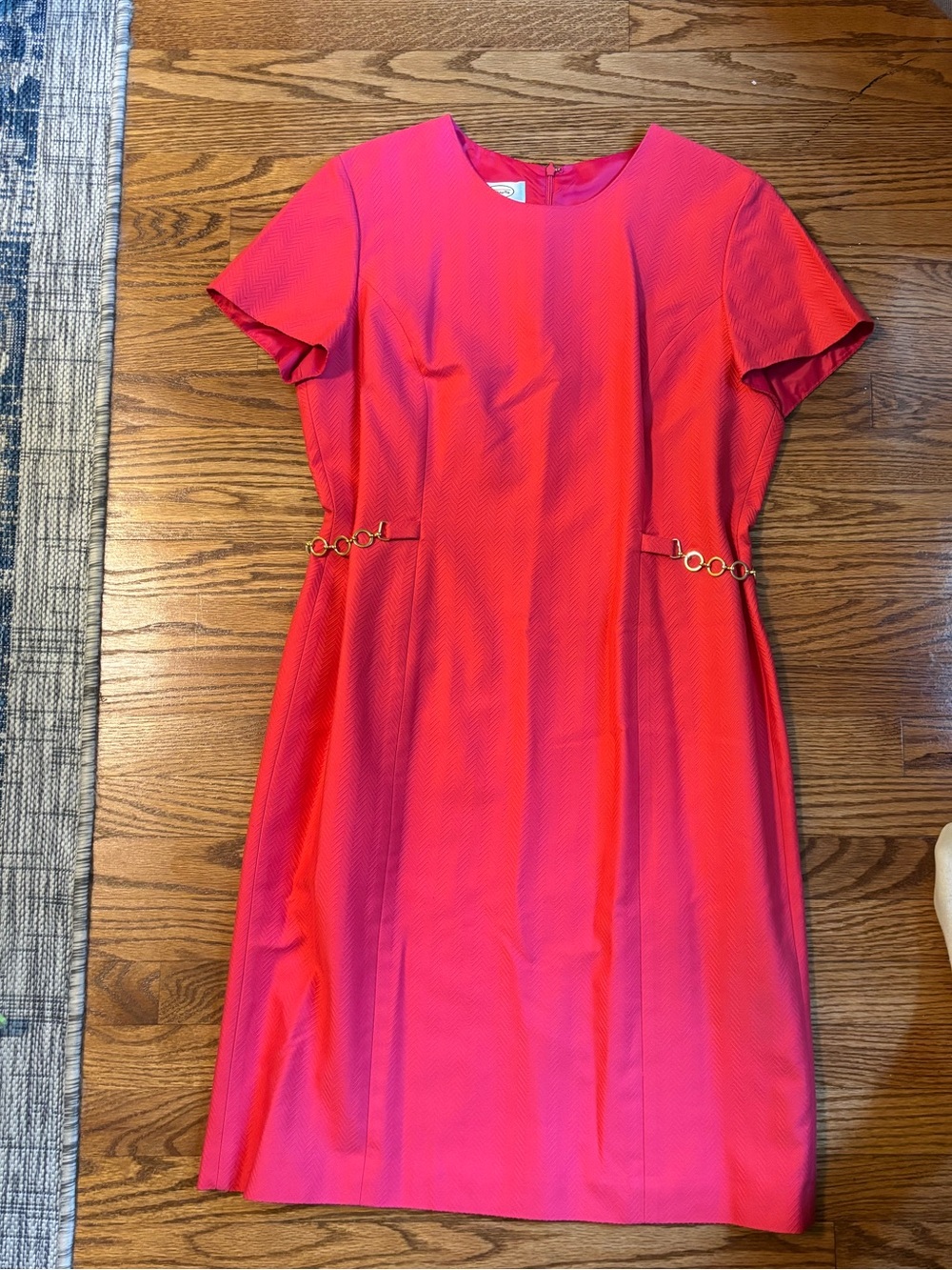 Talbots Hot Pink Textured Sheath Dress Gold Hardware Size 14